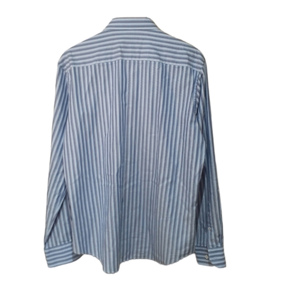 Bugatchi Men's Size Large Shaped Fit Button-Down Dress Shirt Blue Stripe - Picture 2 of 5